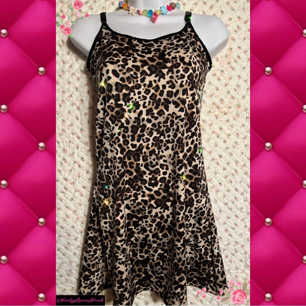 Size small Ocstrade leopard print relaxed fit nightgown. Adjustable satin straps